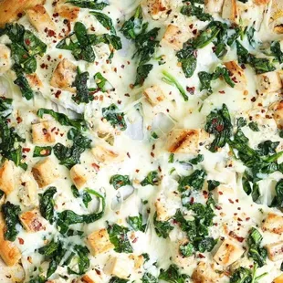 Roast garlic, grilled chicken  parmesan, bay leaf Pizza