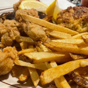 Crab cake, fried oysters and Cajun blackened rockfish Special