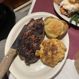 New York strip and crabcake.