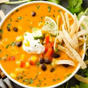 Now serving our Vegan Tortilla Soup.