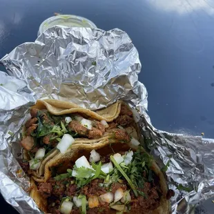 Chorizo (bottom) and Al Pastor (top)