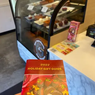 a hand holding a holiday gift guide