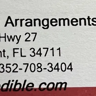 business card for edible arrangements