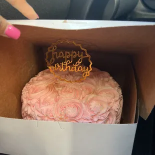 This rosette cake was for my 60th birthday party!!! It was amazing and everybody loved it!!! I got the almond flavor pound cake!!!