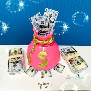 Money bagand stacks of cah all edible