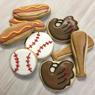 Baseball theme custom designed sugar cookies.
