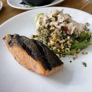 GRILLED SALMON WITH SAUTED KALE, BOK CHOY, & CILANTRO RICE