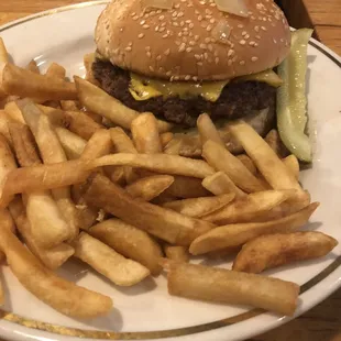 a hamburger and fries