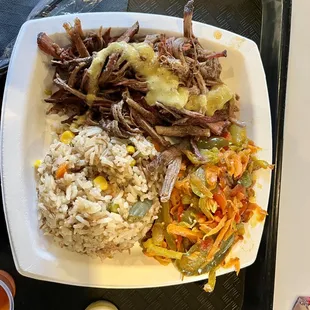 Brisket, Jolly Rice, Grilled Vegetables