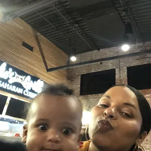 My wife and son enjoying the restaurant