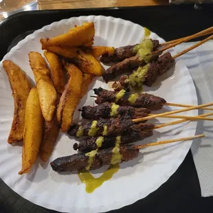 Meat sticks and plantains