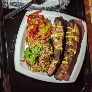 Ribs. Rice. Sauteed veggies.