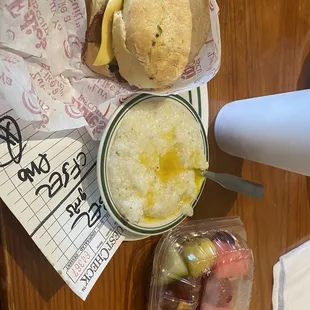 Bacon egg &amp; cheese biscuit, grits