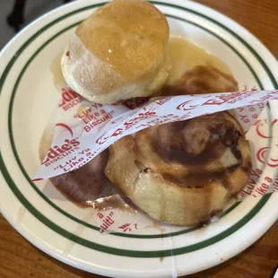 Cinnamon roll and honey biscuit