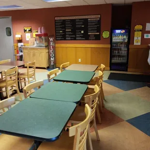 tables and chairs in a restaurant