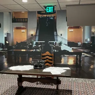 Inspired by the movie, The Shining, there's a fun recreation of Jack Torrance's desk at the Overlook Hotel by Gold Room Bar.