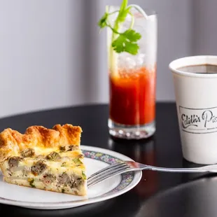 Quiche, michelada, coffee