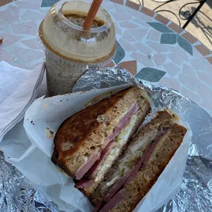 Frozen cold brew and the Edith sandwich.