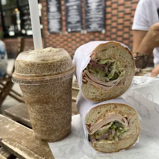 Turkey sandwich with the frozen coffee