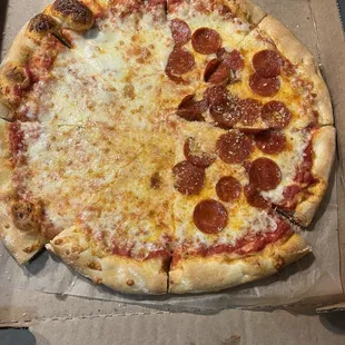 Half pepperoni and cheese pizza
