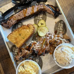 Pork &amp; Brisket Platter with Potato Salad and Grits Casserole