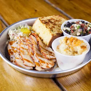 Smoked turkey, Bean Salad and Macaroni and Cheese