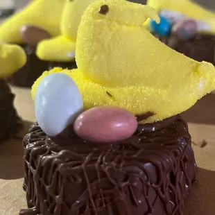 Dipped chocolate covered Oreos, with a Peep, and Robbin eggs to top them off
