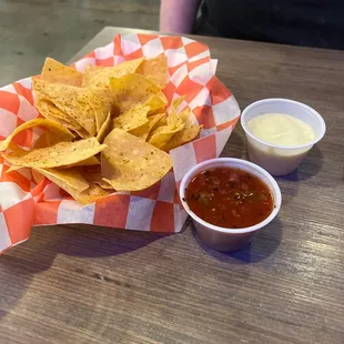 Chips, salsa and queso