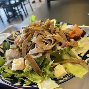 Greek salad with gyro meat