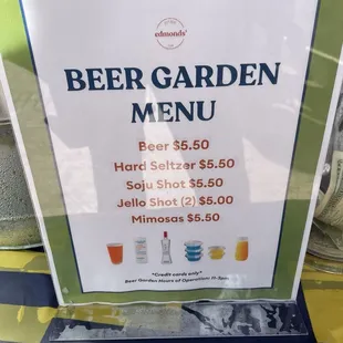 Beer garden menu
