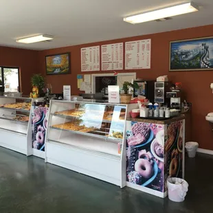 the interior of a donut shop