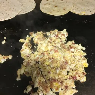 a pan of food being prepared
