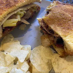 Green chile brisket sandwich