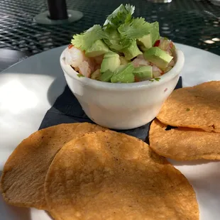 Ceviche appetizer was refreshing and full of shrimp.