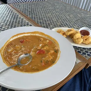 Wow...delicious fried shrimp and red curry soup.   Amazing is the only description that makes sense!