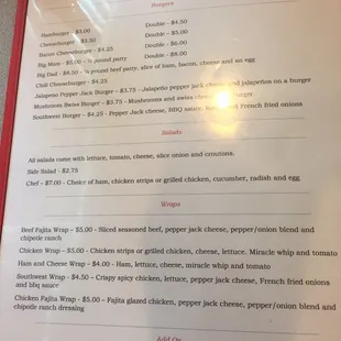 the menu for the restaurant