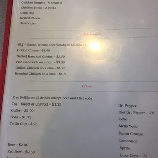 the menu for the restaurant