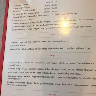 the menu for the restaurant