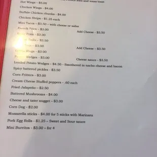 the menu for the restaurant