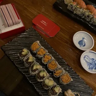Sweet Potato Tempura Roll and mushroom avocado roll