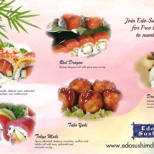sushi and sashimi, menu