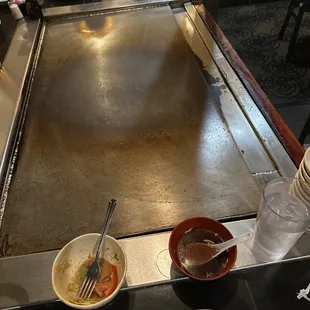 After an hour of waiting at our table, still empty, no chef no food nothing.