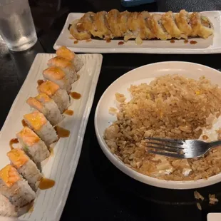 Crunch Roll Baked Salmon roll  and Chicken Fried Rice