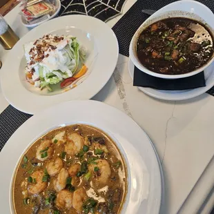 Wedge salad, shrimp and grits and the gumbo