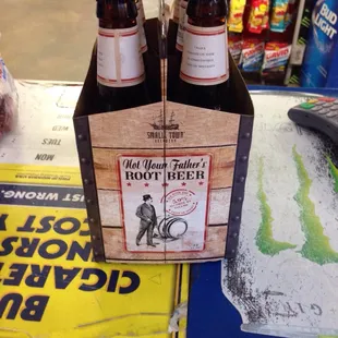 three bottles of root beer