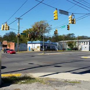 a parking meter on a street corner