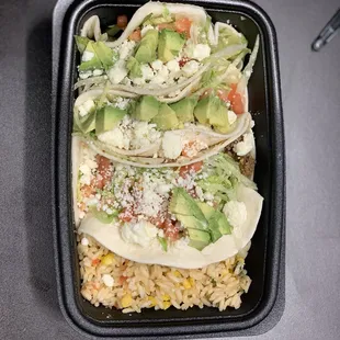 House Made Beef Soft Tacos w/ Avocado &amp; Mexican Rice