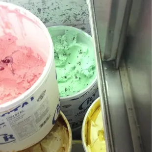 ice creams in buckets