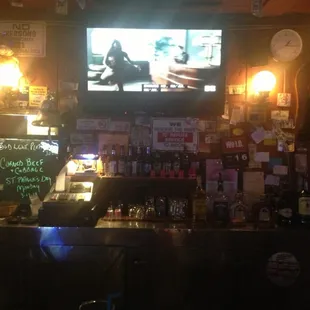 a television in a bar
