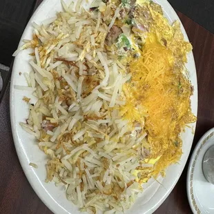 Workman's omelet with hashbrowns.